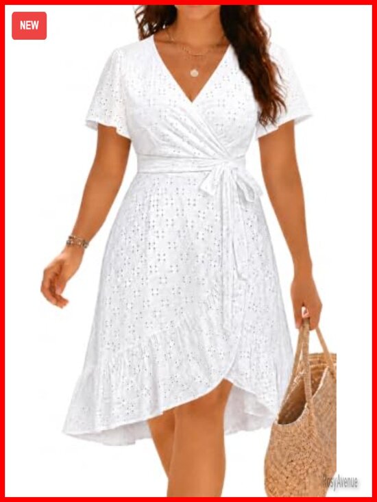 Dresses & Skirts - Plus Size Eyelet Midi Dress V-Neck A-Line Casual Summer